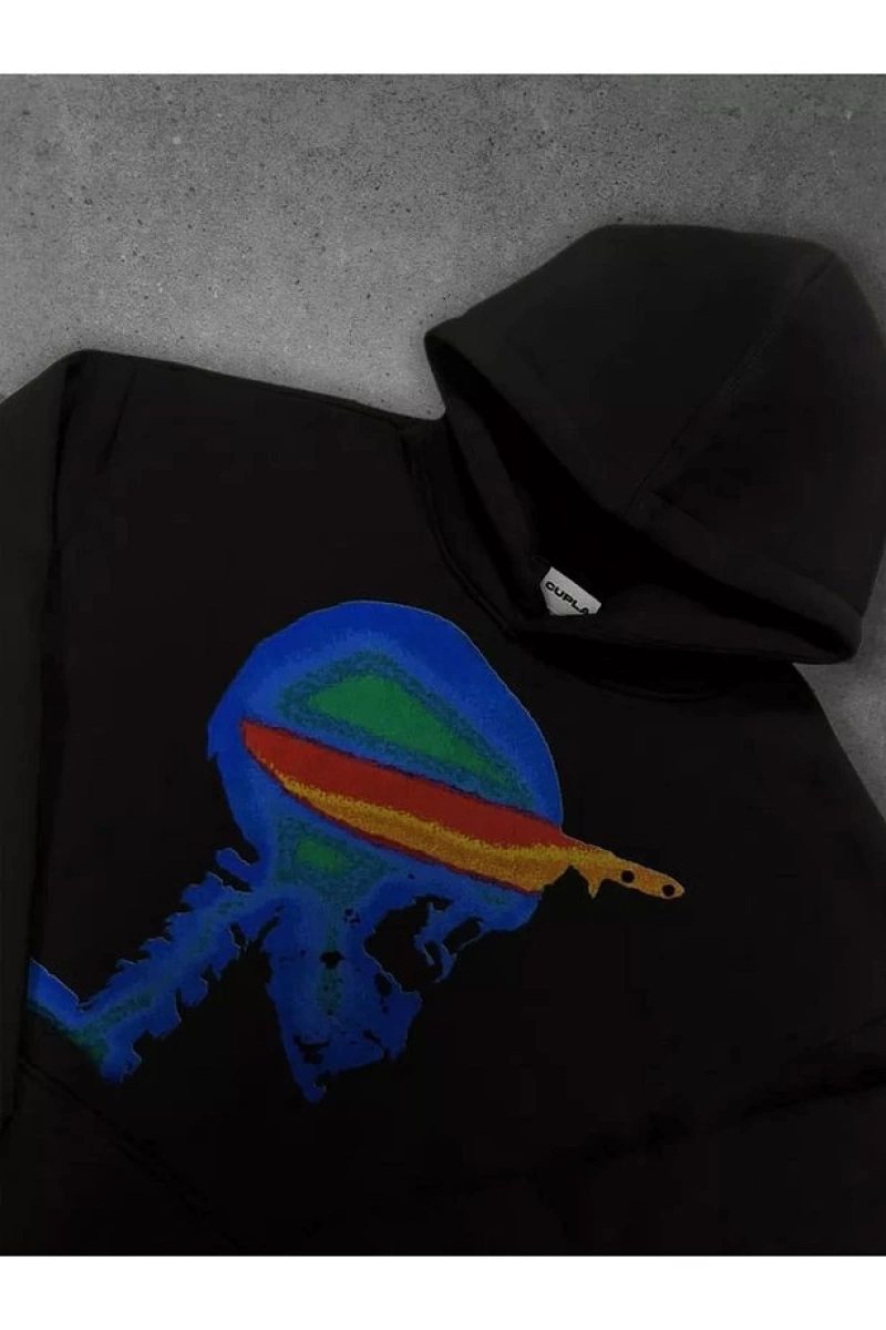 Cupla Unisex Knife in Skull Sweatshirt Siyah
