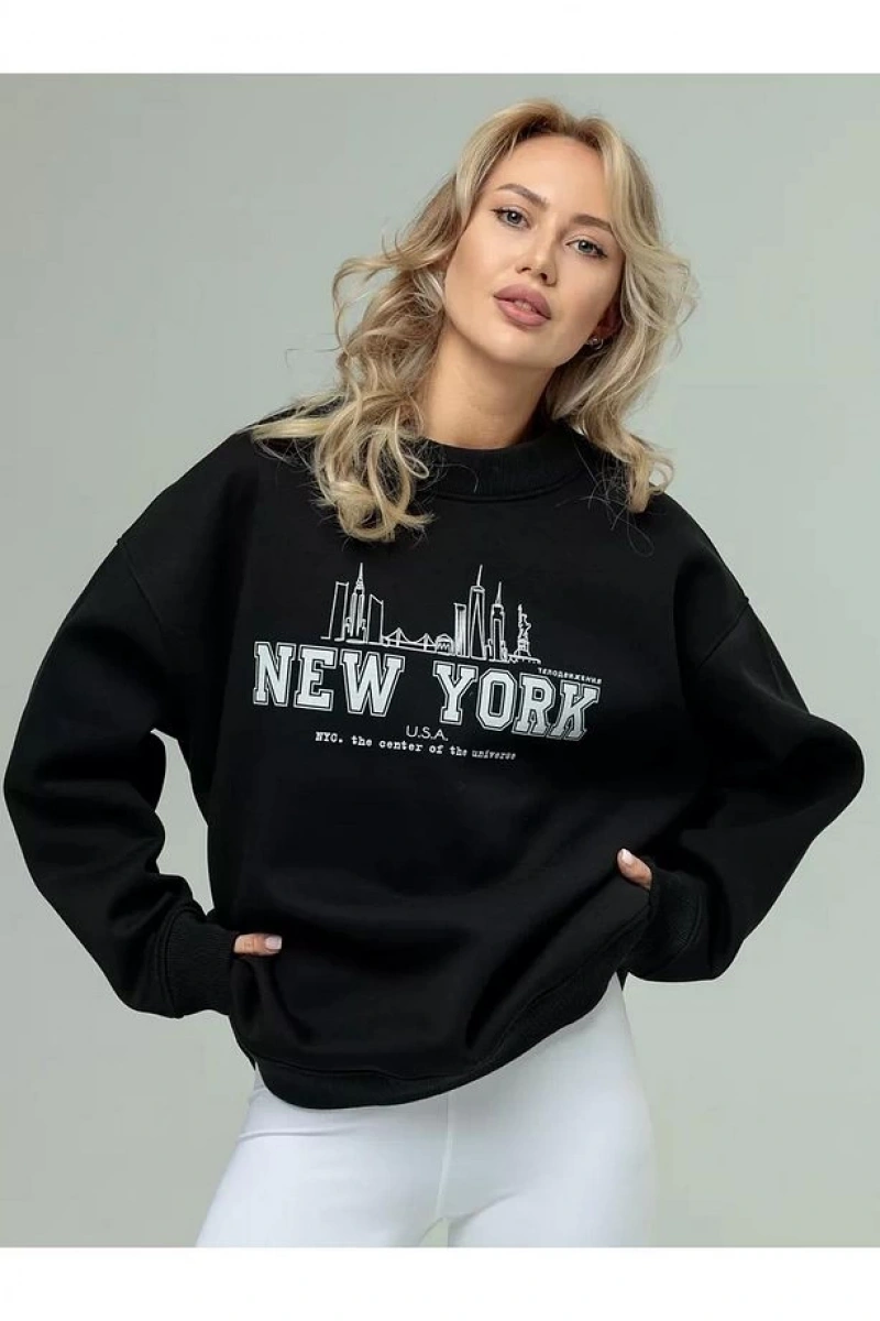 Cupla Unisex Moscow Bisiklet Yaka Sweatshirt Siyah