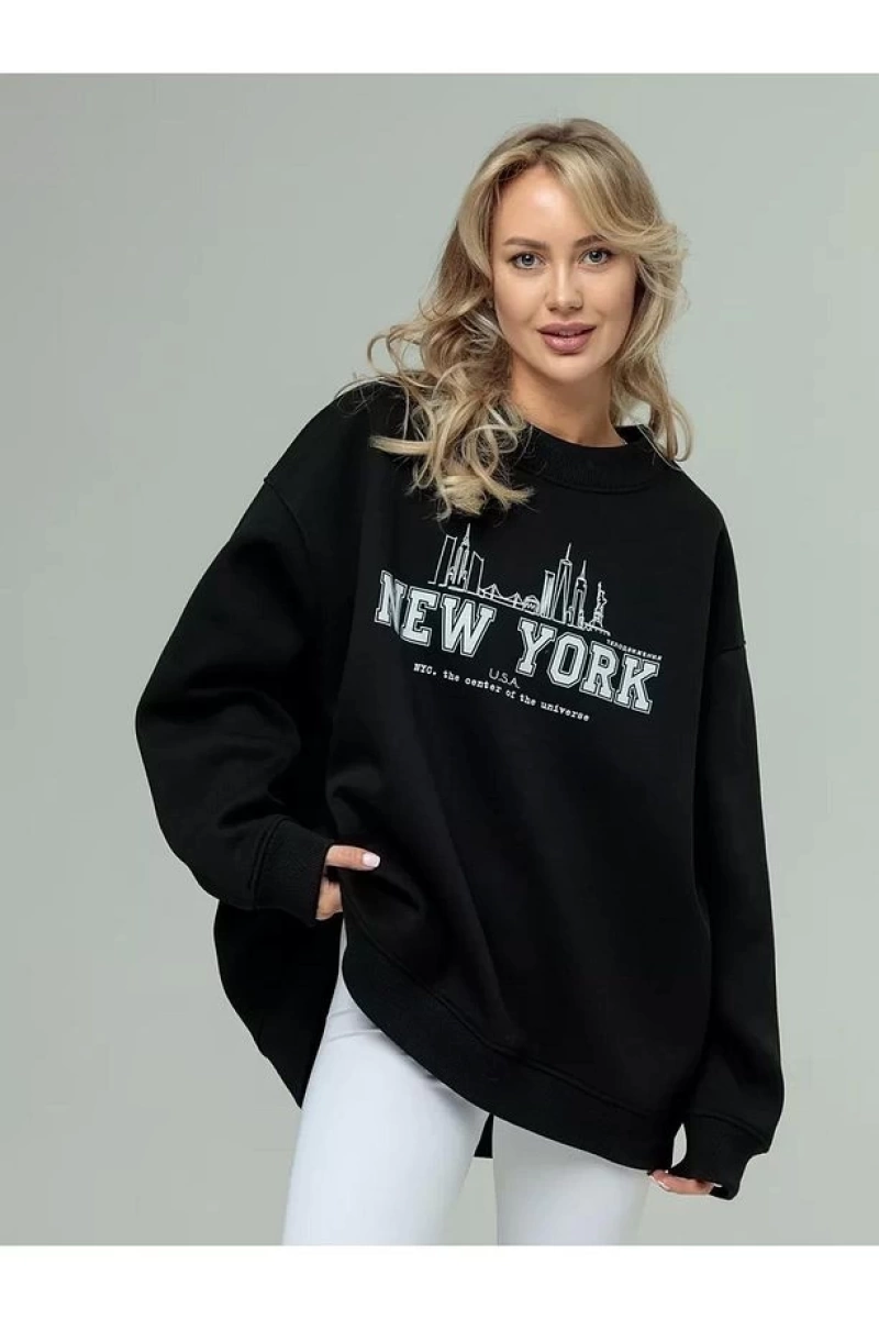 Cupla Unisex Moscow Bisiklet Yaka Sweatshirt Siyah