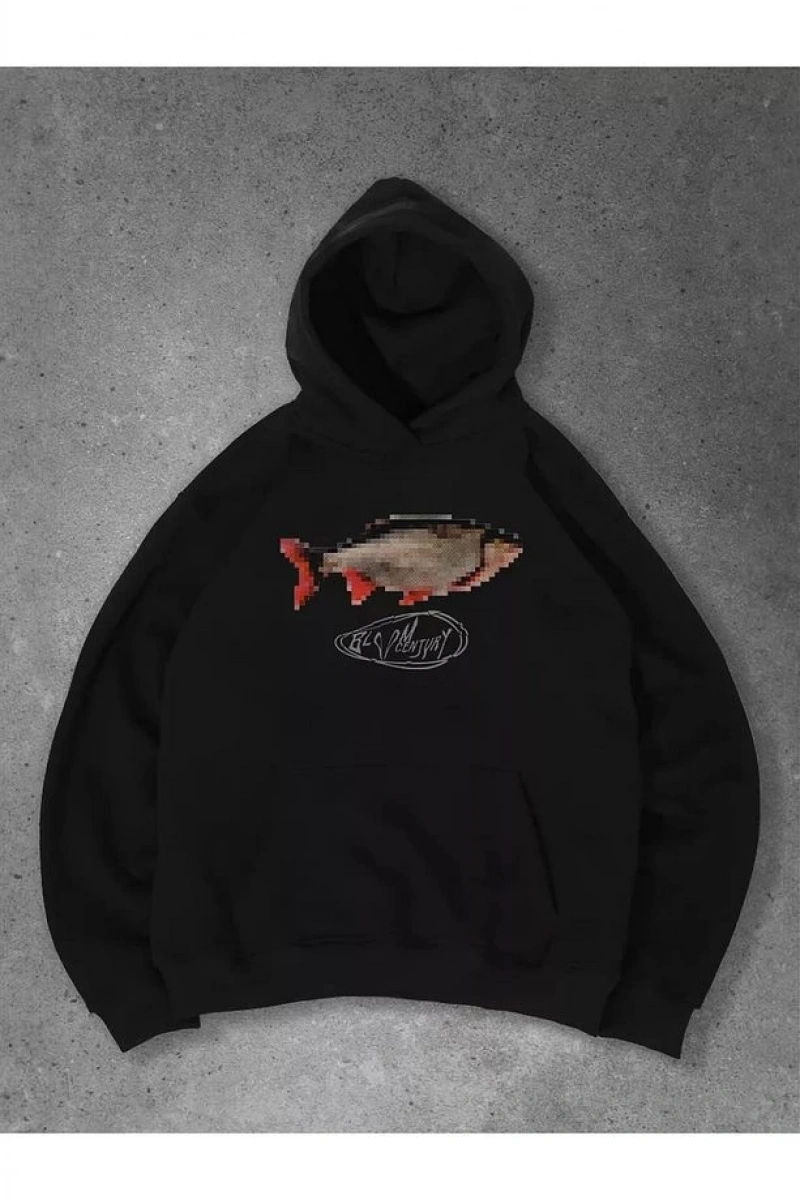 Cupla Unisex Pixel Fish Sweatshirt Siyah