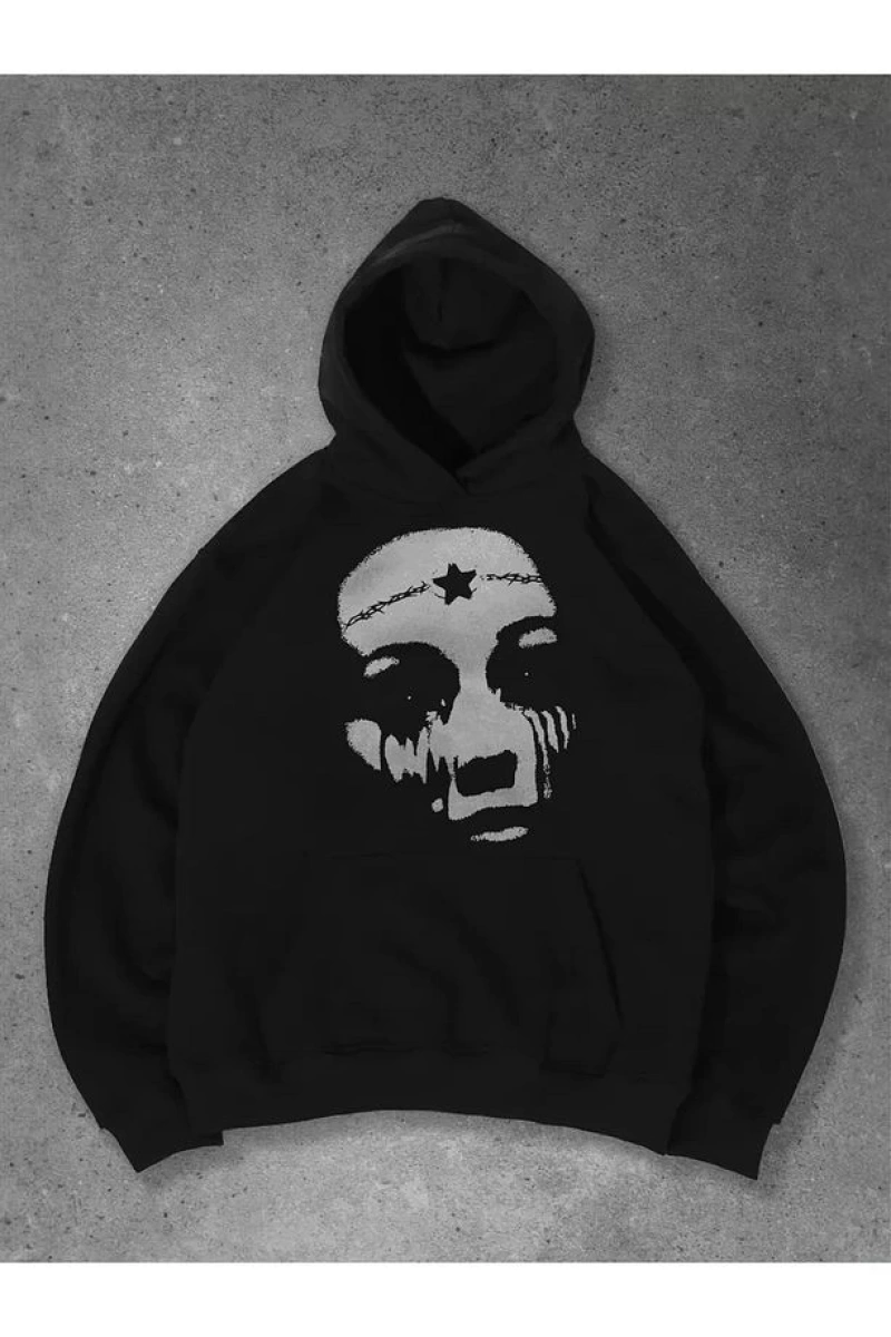 Cupla Unisex Star Face Sweatshirt Siyah