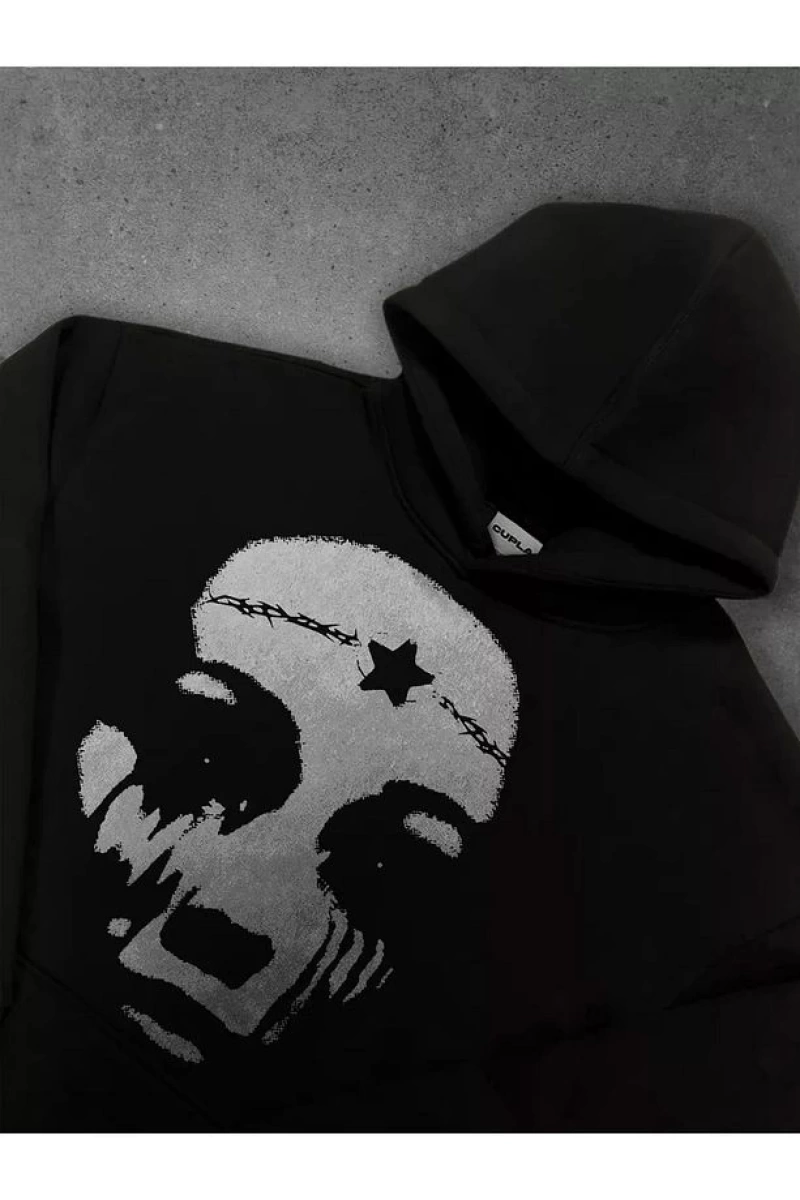 Cupla Unisex Star Face Sweatshirt Siyah