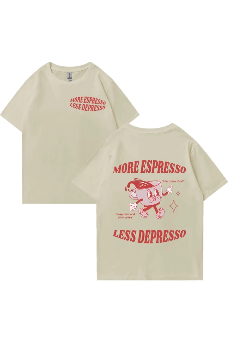 Daha Espresso az Depresso Meme T shirt komik erkek kadın Vintage karikatür T-shirt Pop Art pa