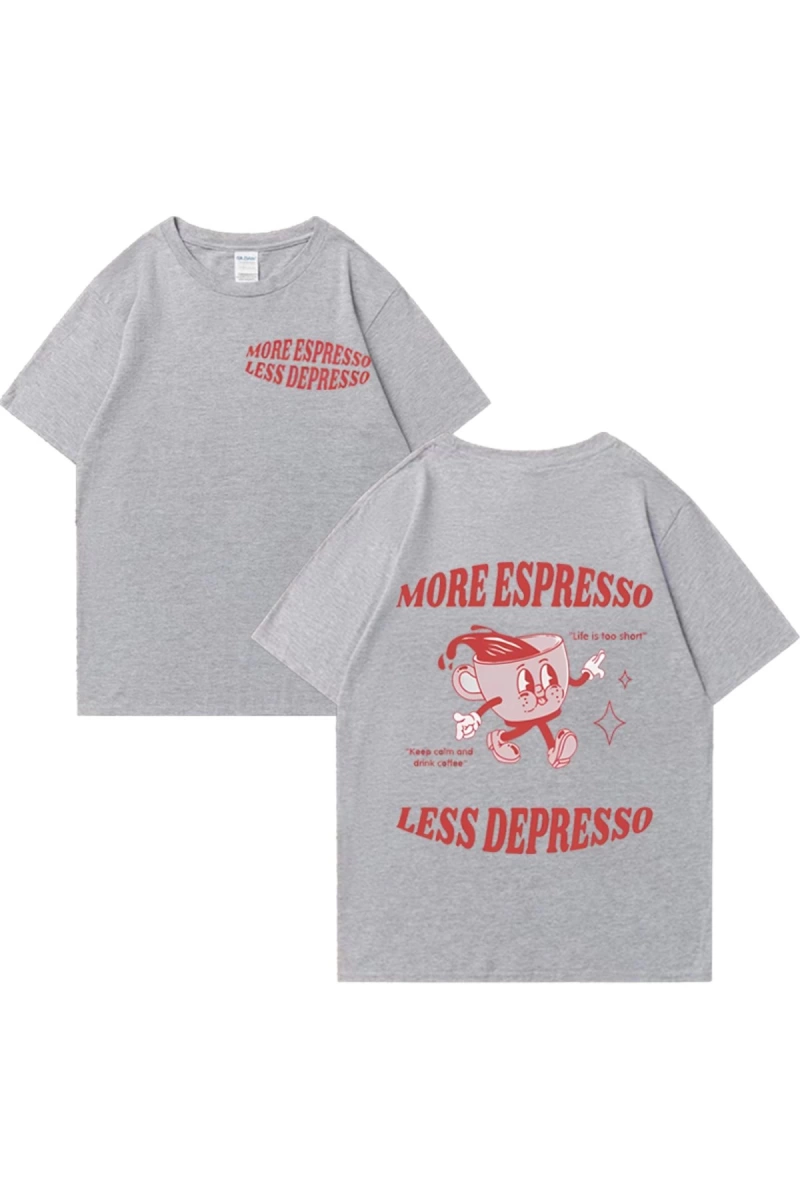 Daha Espresso az Depresso Meme T shirt komik erkek kadın Vintage karikatür T-shirt Pop Art pa