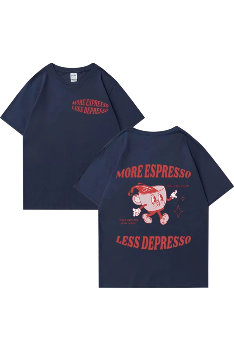 Daha Espresso az Depresso Meme T shirt komik erkek kadın Vintage karikatür T-shirt Pop Art pa