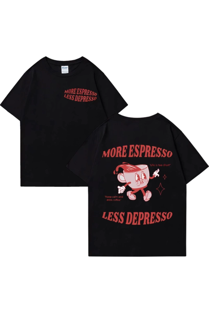 Daha Espresso az Depresso Meme T shirt komik erkek kadın Vintage karikatür T-shirt Pop Art pa