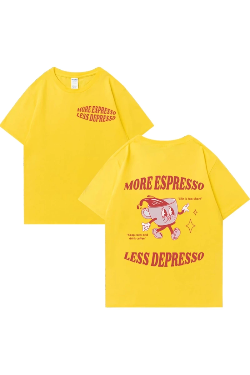 Daha Espresso az Depresso Meme T shirt komik erkek kadın Vintage karikatür T-shirt Pop Art pa