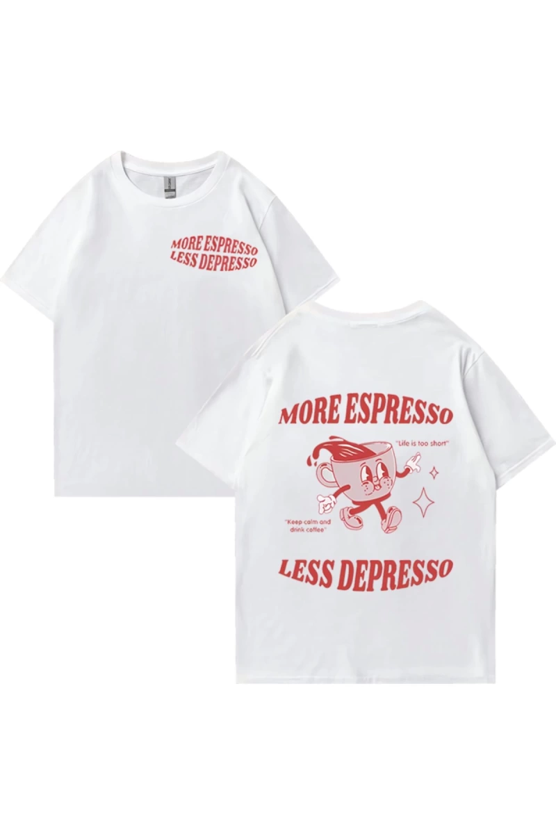 Daha Espresso az Depresso Meme T shirt komik erkek kadın Vintage karikatür T-shirt Pop Art pa