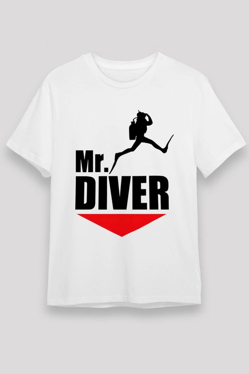 Dalgıç Beyaz Unisex Tişört T-Shirt