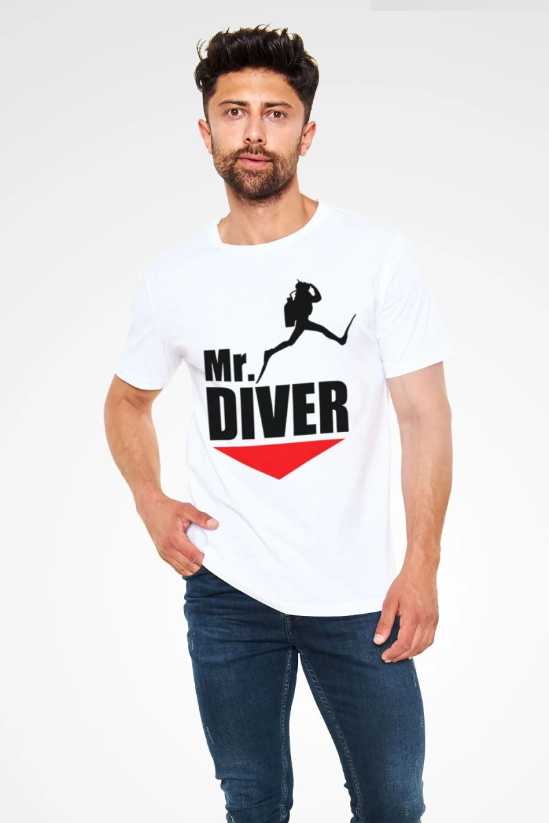 Dalgıç Beyaz Unisex Tişört T-Shirt
