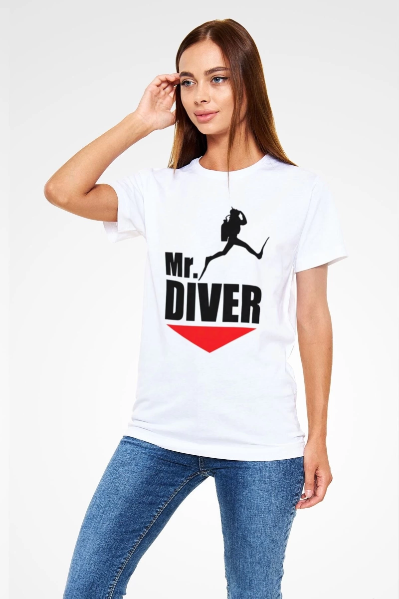 Dalgıç Beyaz Unisex Tişört T-Shirt