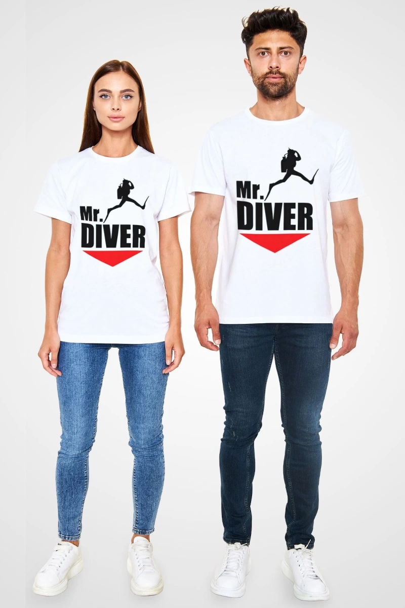 Dalgıç Beyaz Unisex Tişört T-Shirt