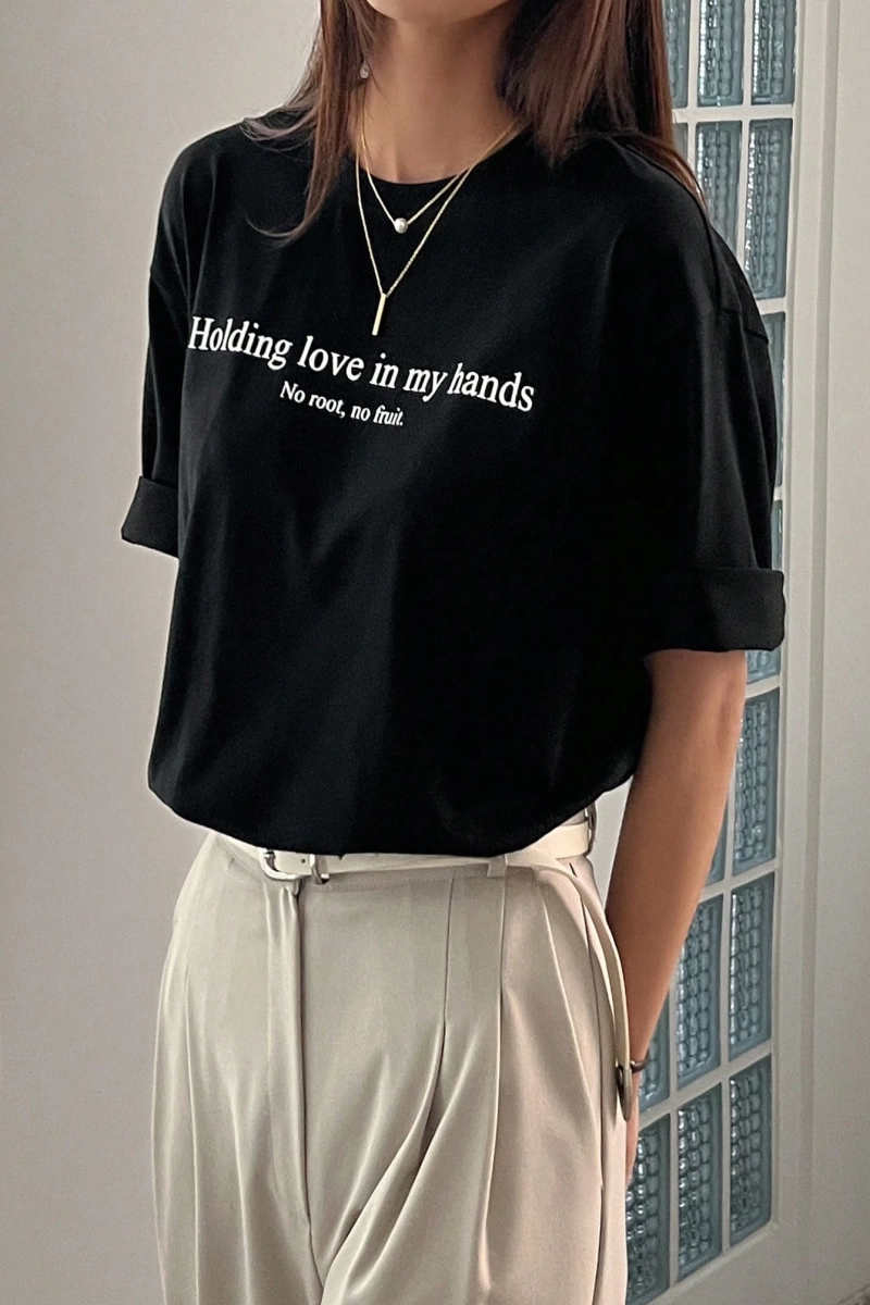 DAZY El ve Harf Grafik Düşük Omuzlu Büyük Boy Tişört Büyük Boy Tişört