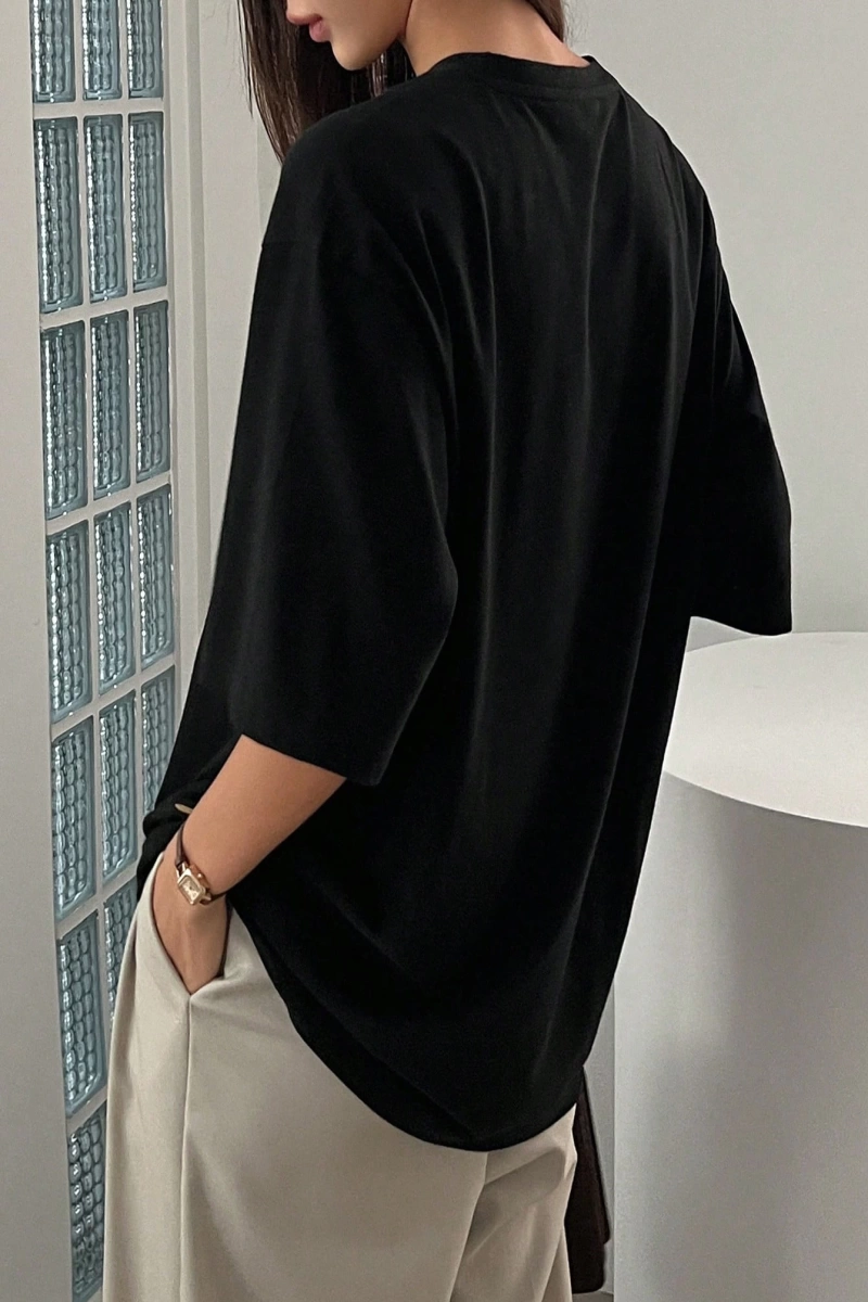 DAZY El ve Harf Grafik Düşük Omuzlu Büyük Boy Tişört Büyük Boy Tişört