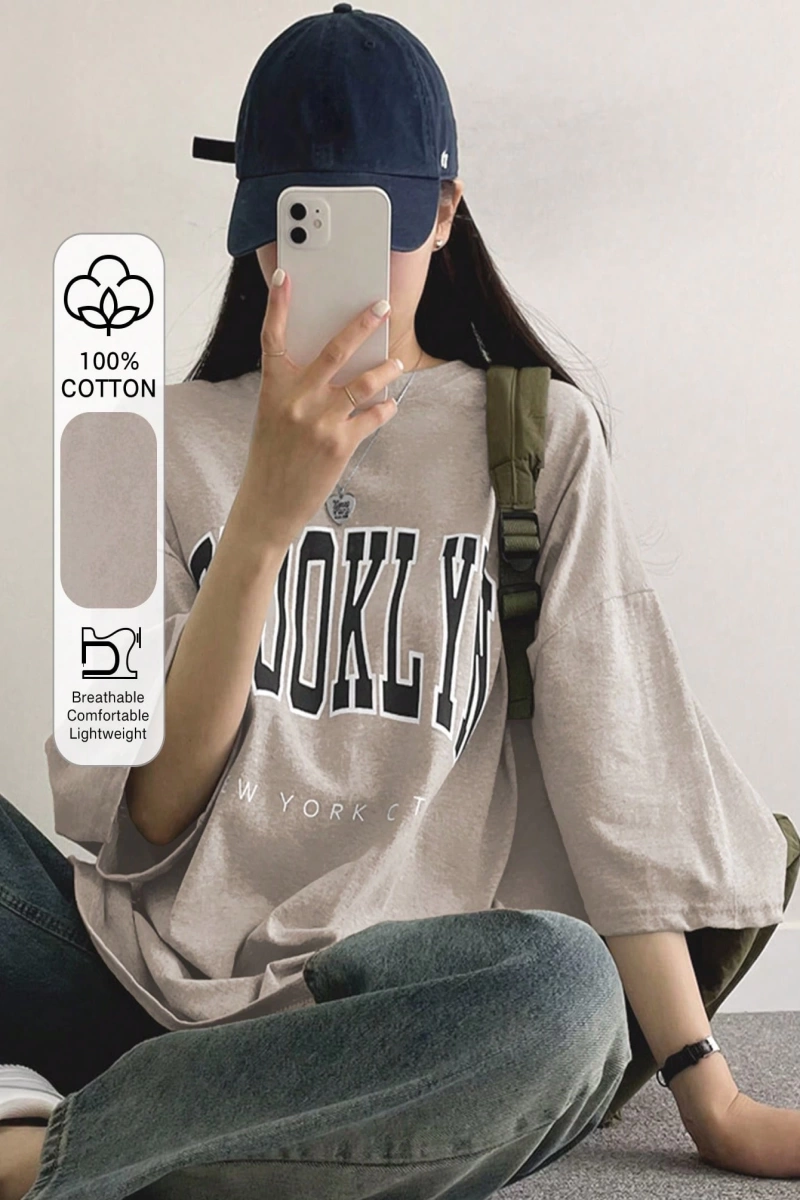 DAZY Harfli Grafik Düşük Omuzlu Büyük Boy Tişört