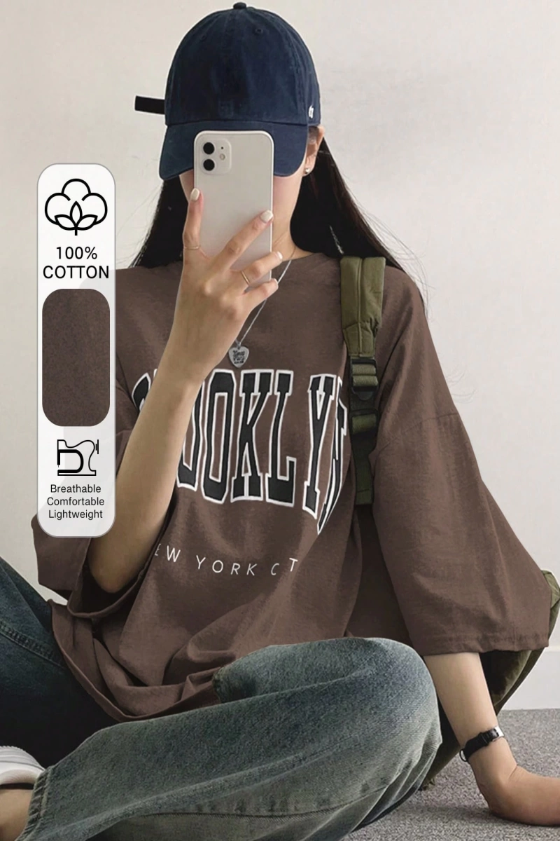 DAZY Harfli Grafik Düşük Omuzlu Büyük Boy Tişört