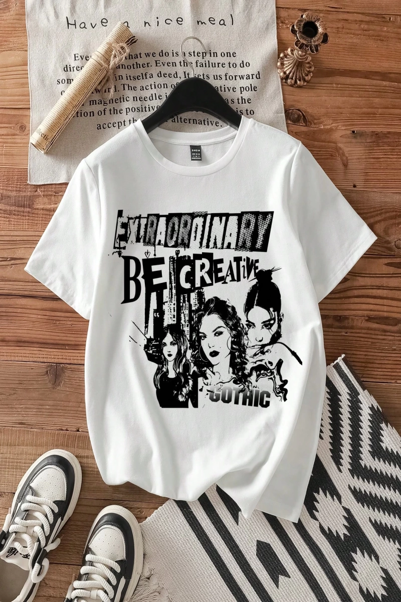DAZY Harfli Grafik Düşük Omuzlu Büyük Boy Tişört Yaz