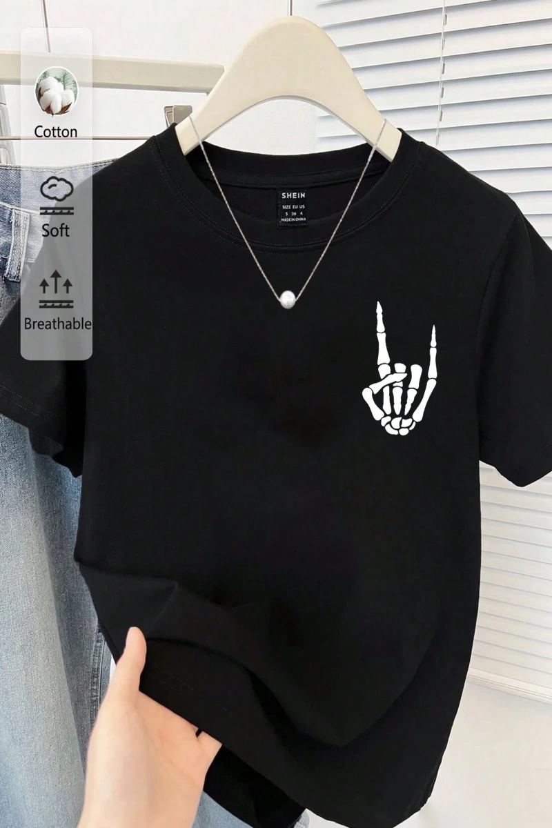 DAZY Harfli Grafik Kontrast Raglan Kollu Tişört