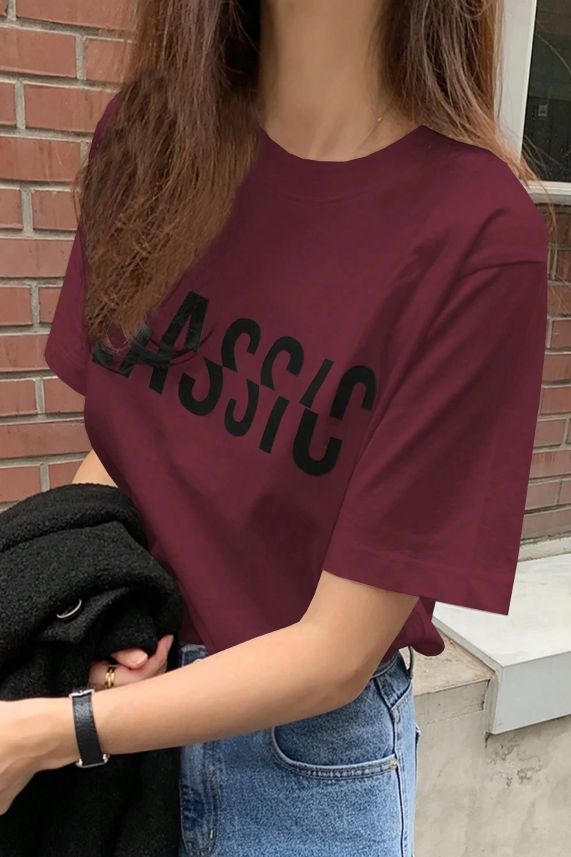DAZY Kadın Bol Yuvarlak Yaka Harfli Grafik Tişört, Beyaz, İlkbahar ve Yaz Grafik Tişörtler Ka