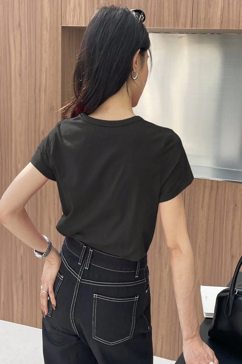DAZY Kadın Düz Renk Kalp Nakışlı Kısa Kollu Tişört Yaz