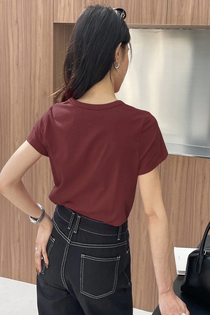 DAZY Kadın Düz Renk Kalp Nakışlı Kısa Kollu Tişört Yaz