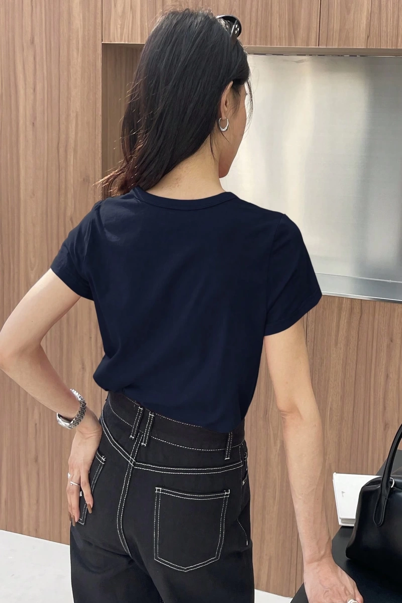 DAZY Kadın Düz Renk Kalp Nakışlı Kısa Kollu Tişört Yaz
