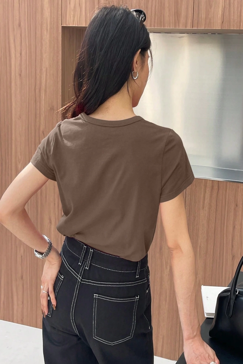DAZY Kadın Düz Renk Kalp Nakışlı Kısa Kollu Tişört Yaz
