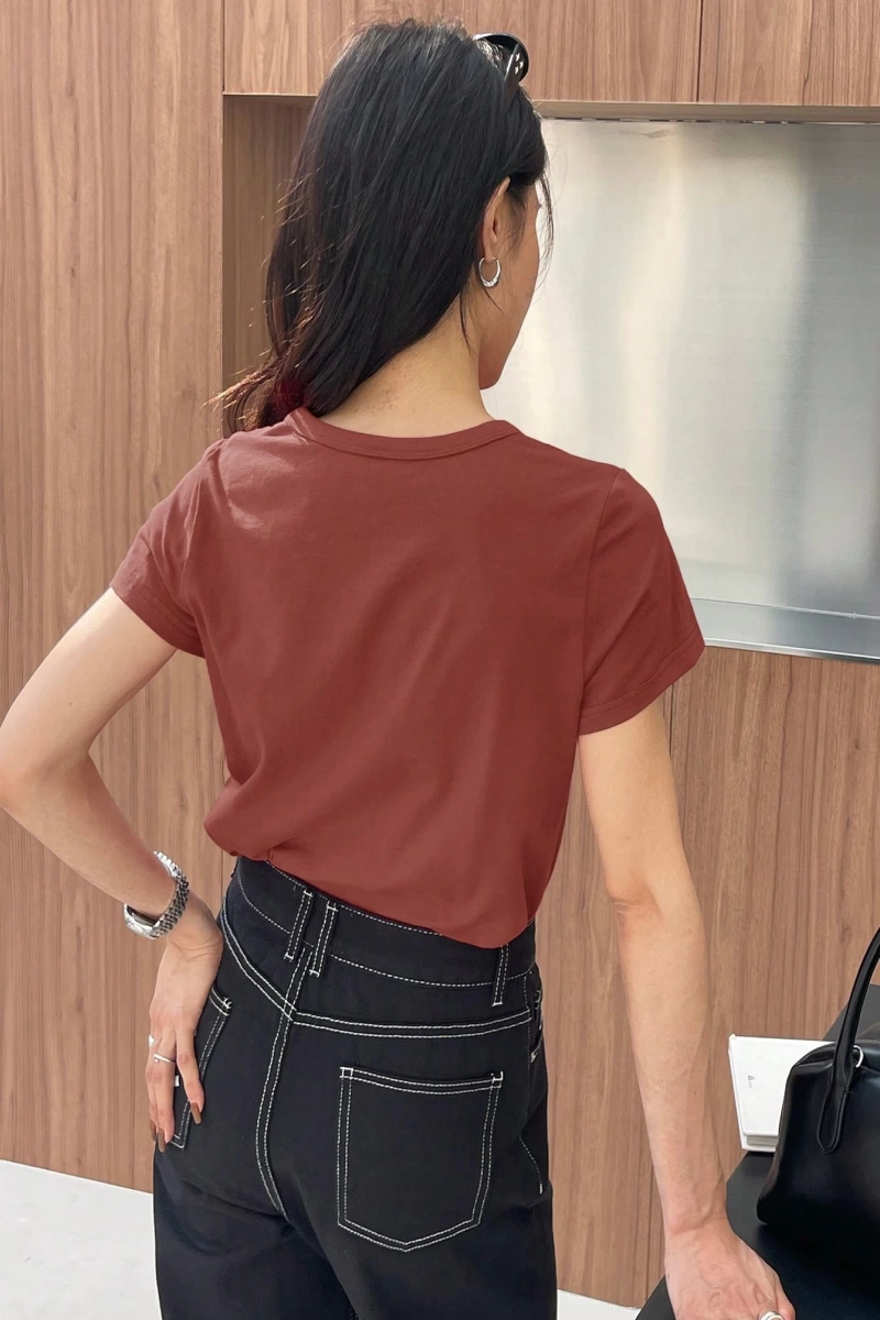 DAZY Kadın Düz Renk Kalp Nakışlı Kısa Kollu Tişört Yaz