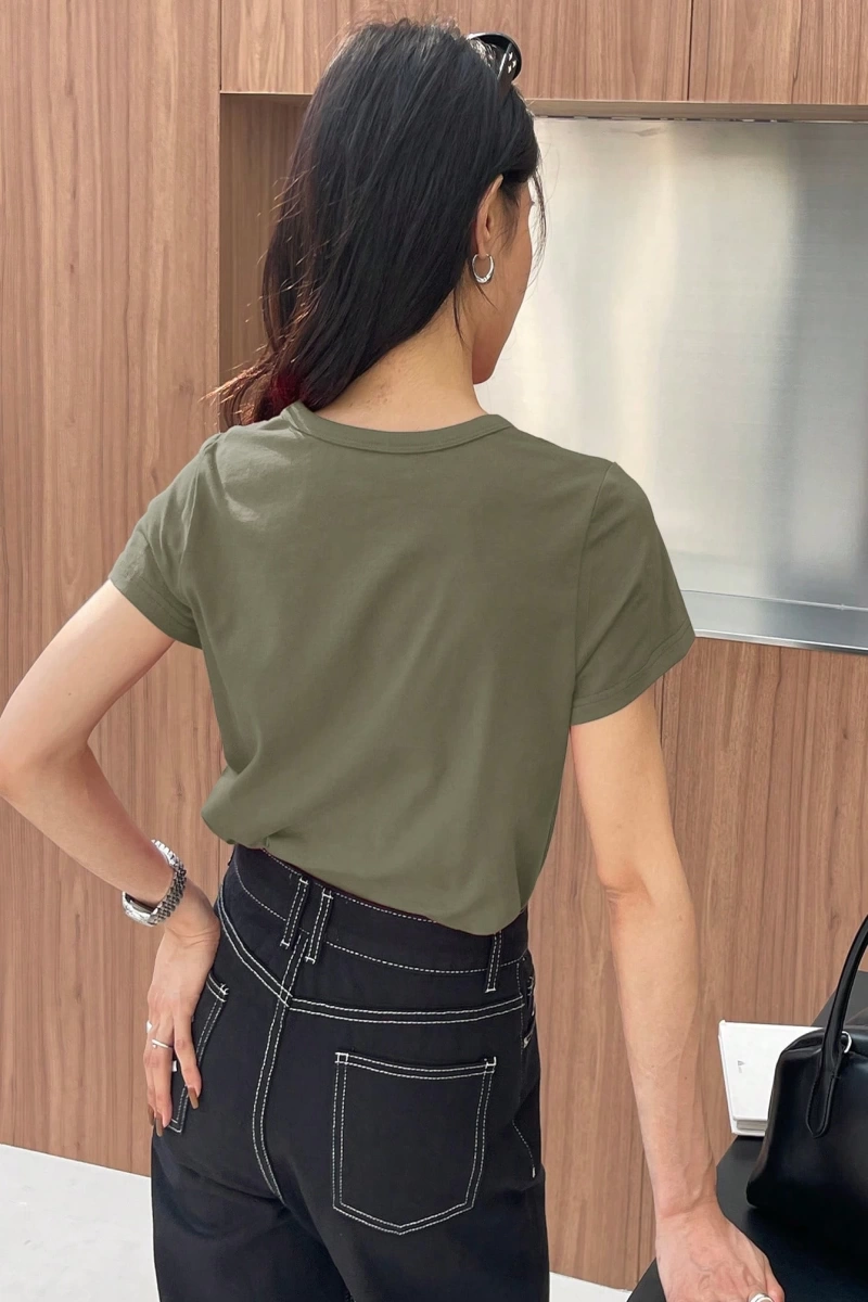 DAZY Kadın Düz Renk Kalp Nakışlı Kısa Kollu Tişört Yaz