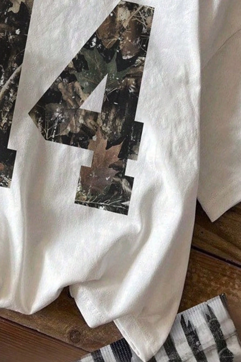 DAZY Kadın Fiyonk Desenli Yuvarlak Yaka Rahat Bol Kısa Kollu Tişört