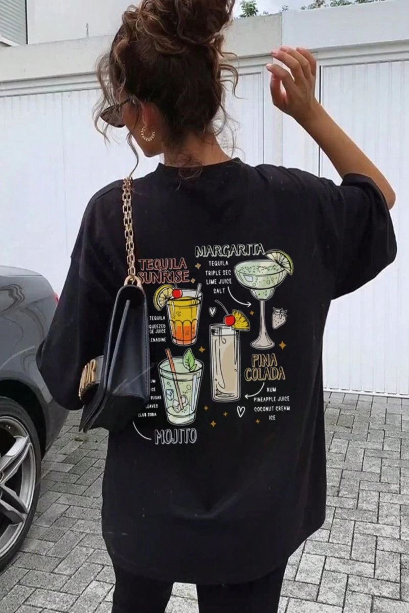 DAZY Kadın Grafik Baskılı Bol Beyaz Kısa Kollu Tişört, İlkbahar/Yaz