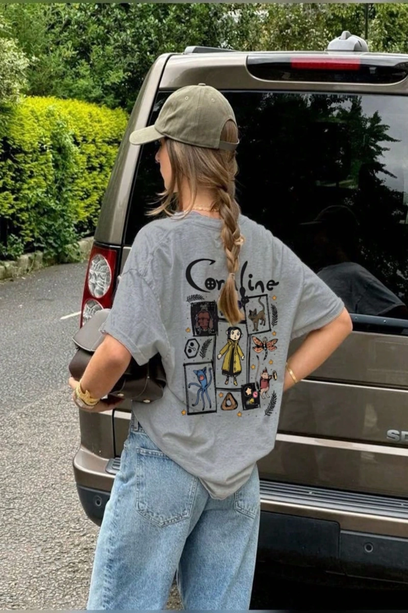DAZY Kadın Grafik Baskılı Bol Kesim Beyaz Kısa Kollu Plaj Tişörtü, İlkbahar/Yaz