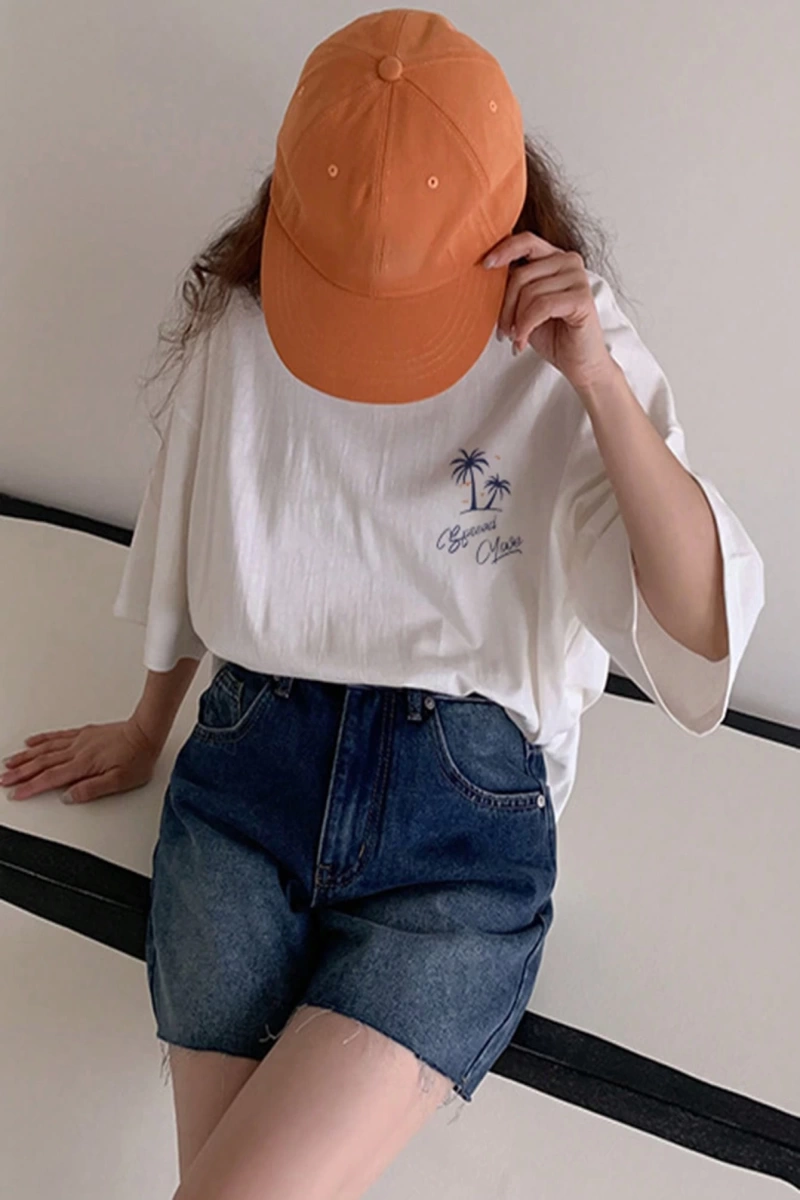 DAZY Kadın Grafik Baskılı Bol Kesim Beyaz Kısa Kollu Plaj Tişörtü, İlkbahar/Yaz