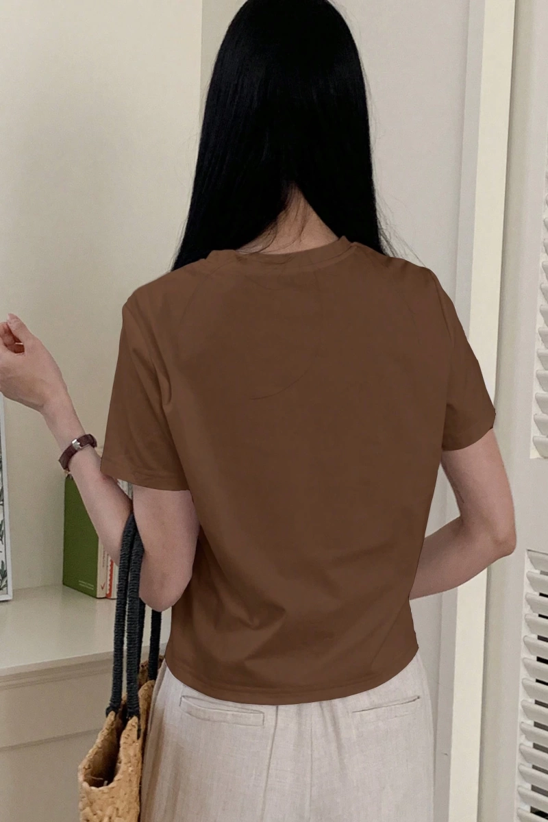 DAZY Kadın Yazlık Rahat Kalp Desenli Kısa Kollu Siyah Tişört
