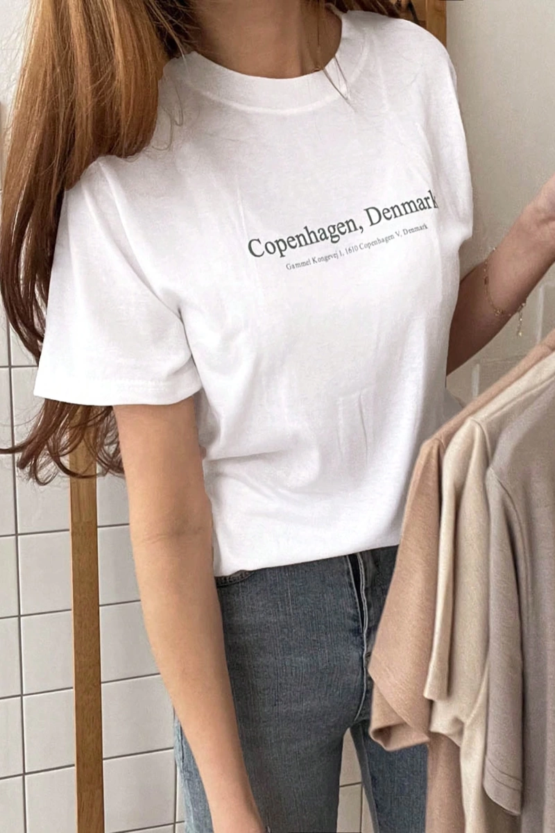 DAZY Kadın Yazlık Rahat Slogan Grafik Yuvarlak Yaka Tişört