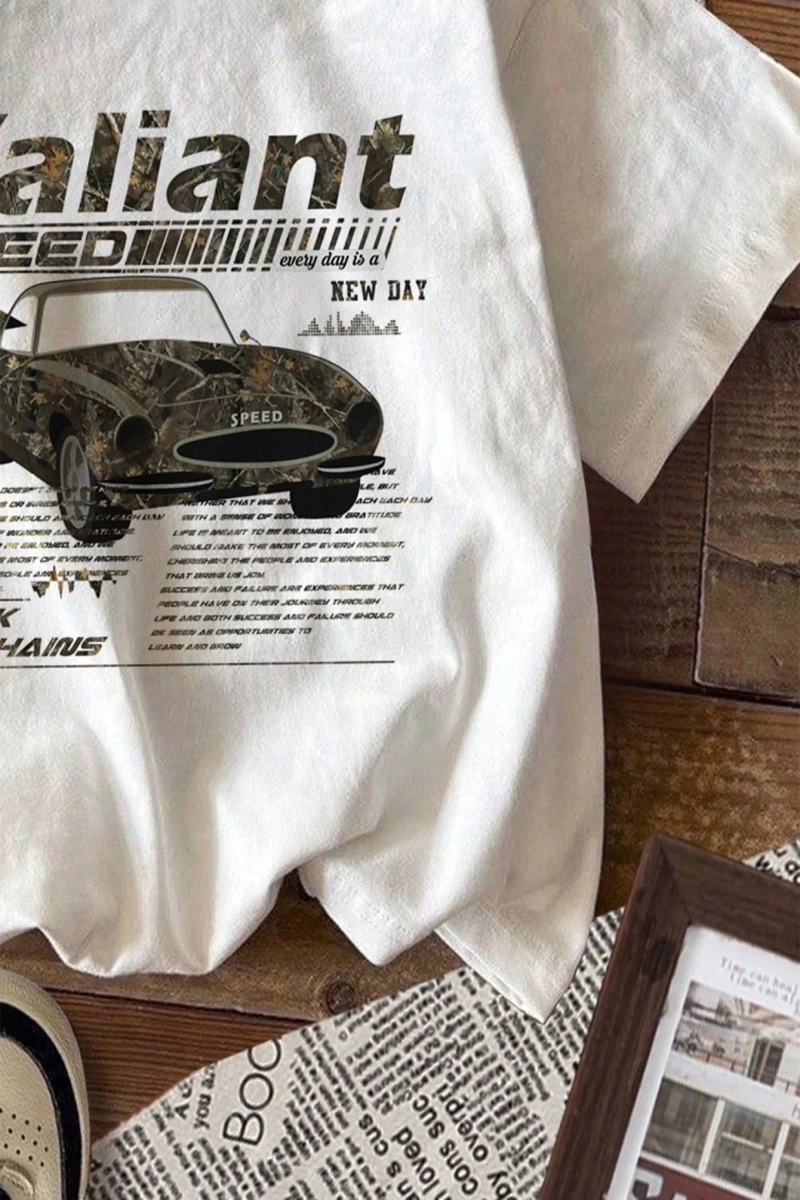 DAZY Kadın Yazlık Rahat Slogan Grafik Yuvarlak Yaka Tişört