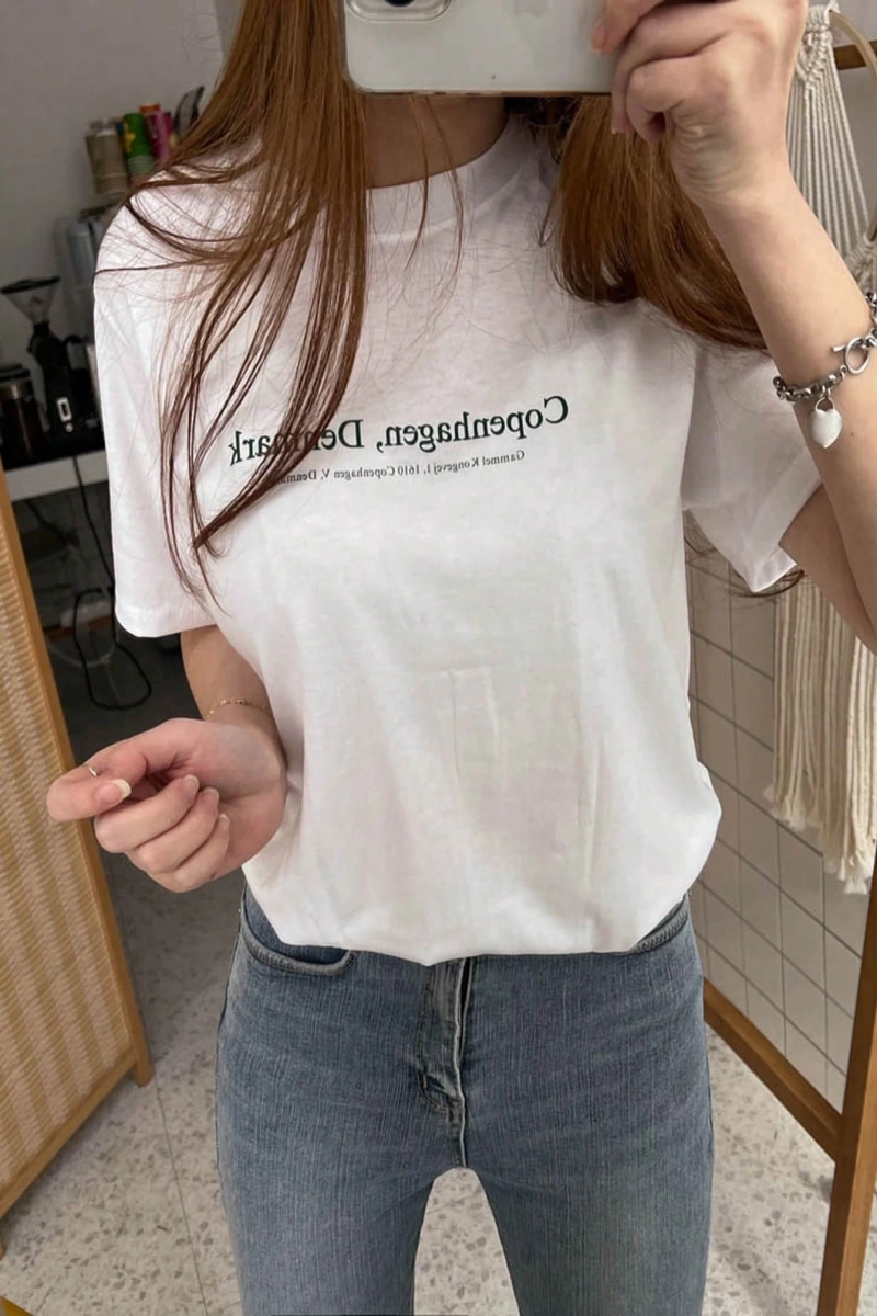 DAZY Kadın Yazlık Rahat Slogan Grafik Yuvarlak Yaka Tişört