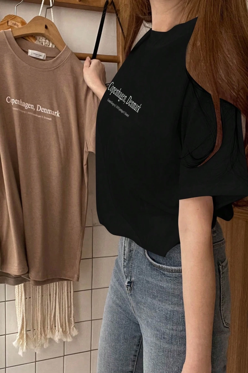 DAZY Kadın Yazlık Rahat Slogan Grafik Yuvarlak Yaka Tişört