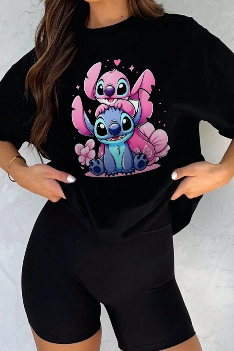 DAZY Kadın Yuvarlak Yaka Grafik Baskılı Tişört, Minimalist Moda Günlük Giyim