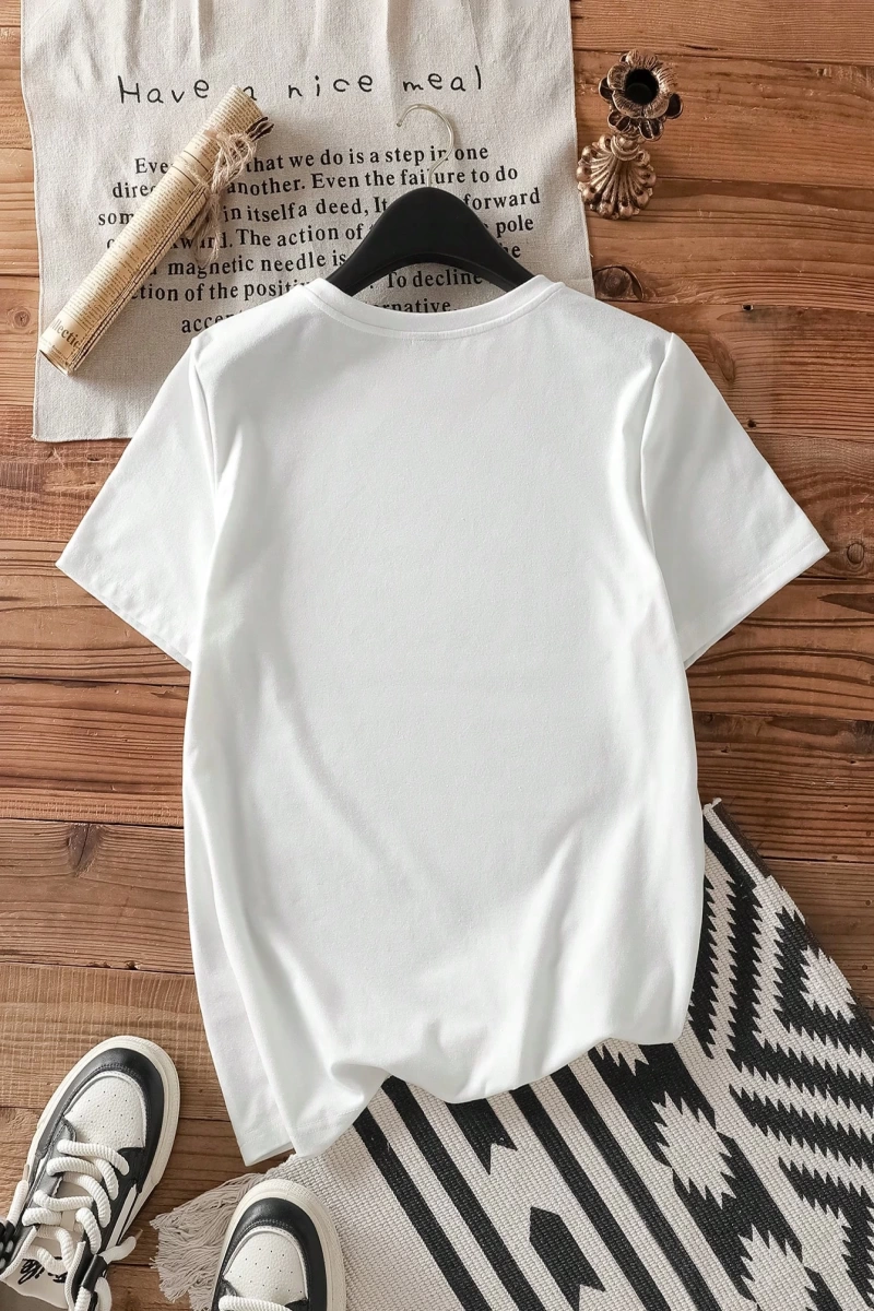 DAZY Kontrast Mektup Baskılı Raglan Kısa Kollu Tişört