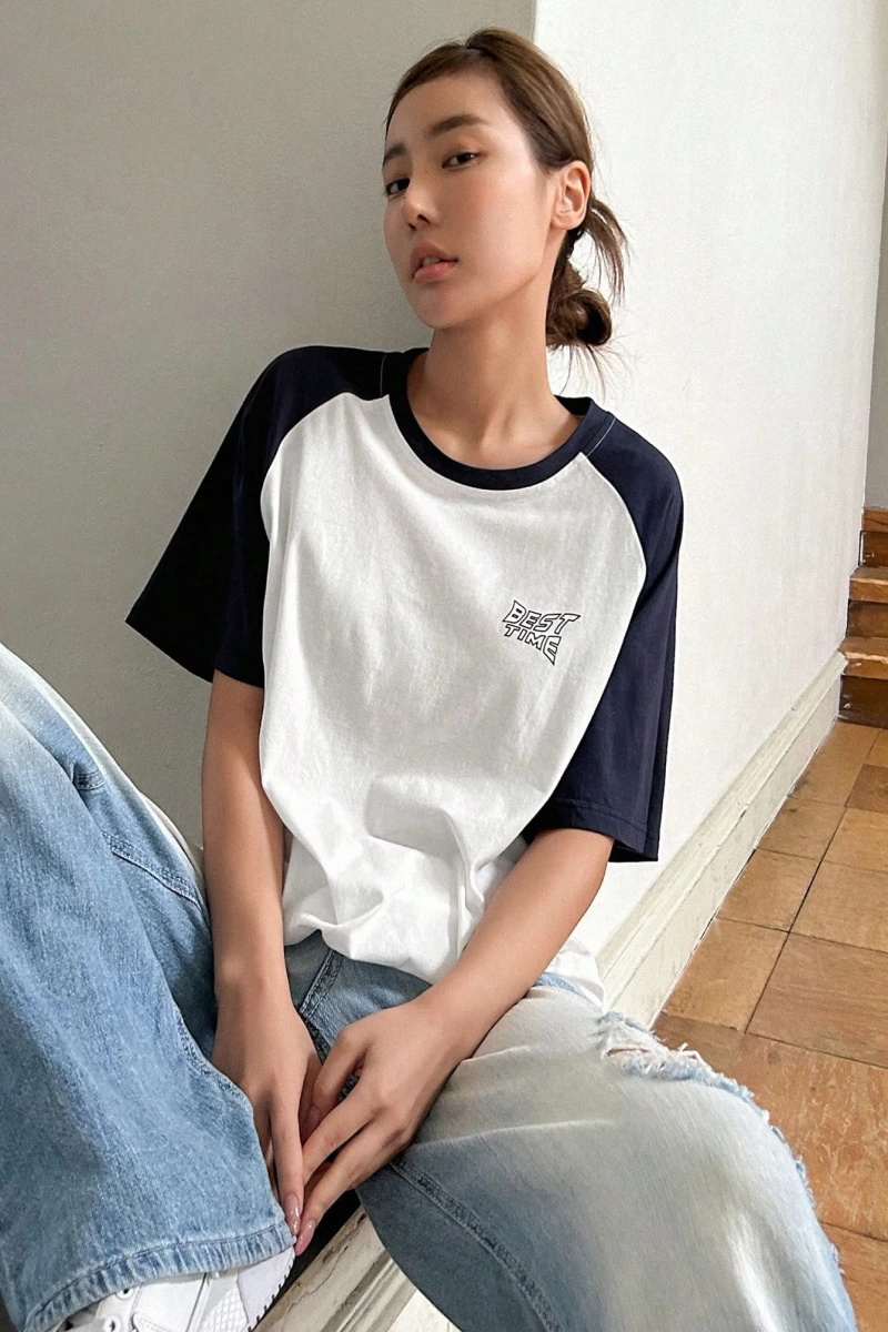 DAZY Kontrast Mektup Baskılı Raglan Kısa Kollu Tişört