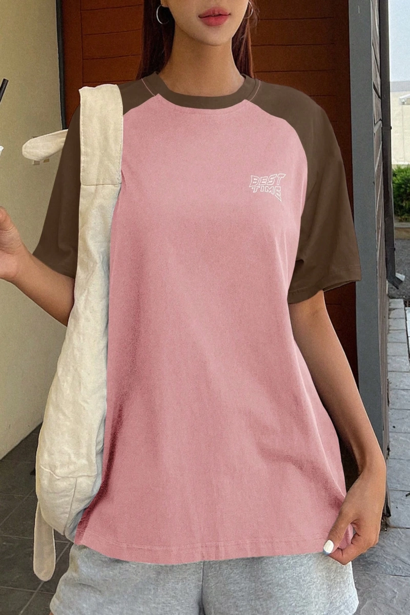 DAZY Kontrast Mektup Baskılı Raglan Kısa Kollu Tişört