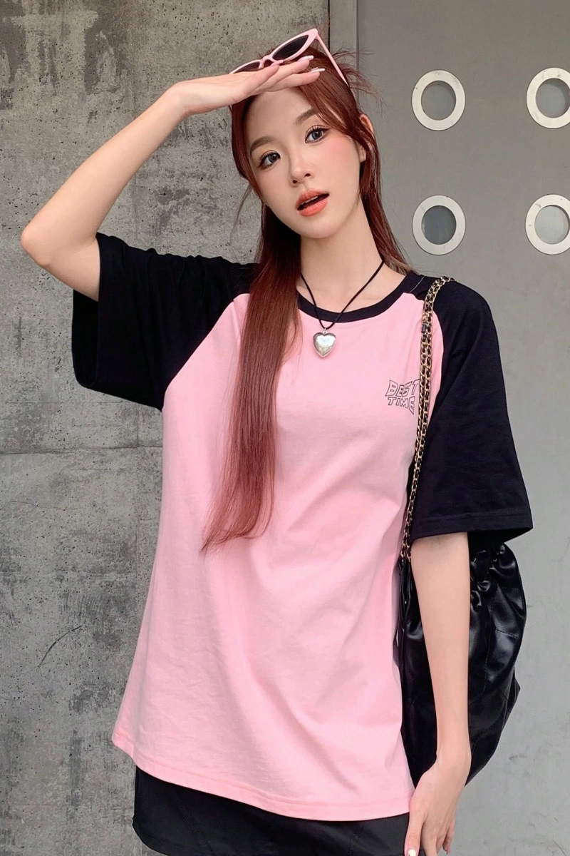 DAZY Kontrast Mektup Baskılı Raglan Kısa Kollu Tişört
