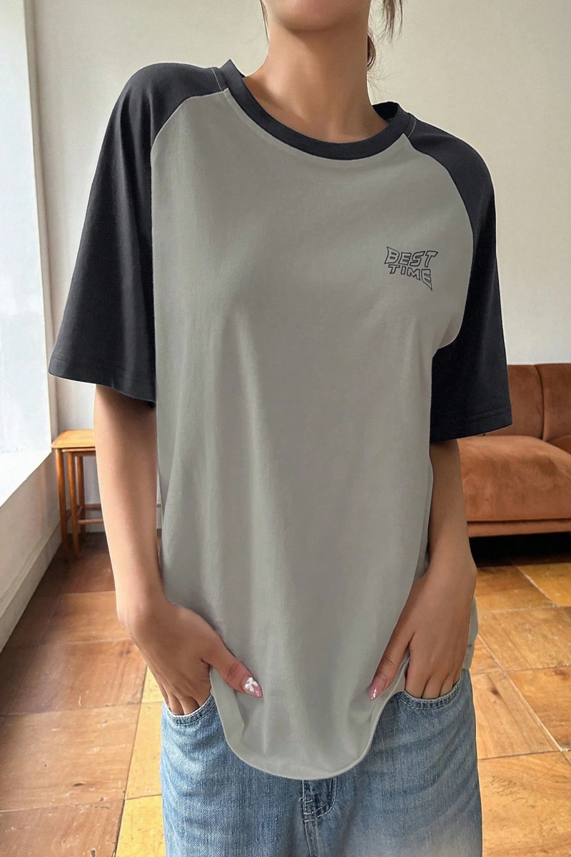 DAZY Kontrast Mektup Baskılı Raglan Kısa Kollu Tişört
