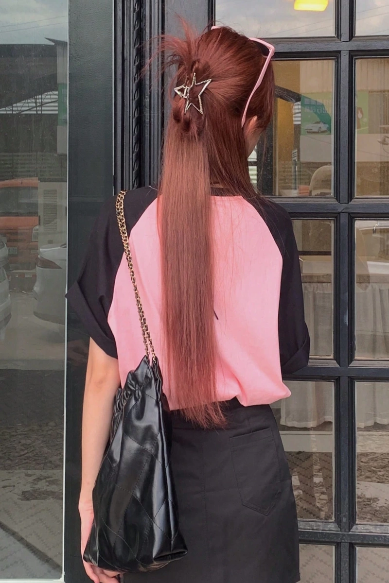 DAZY Kontrast Mektup Baskılı Raglan Kısa Kollu Tişört