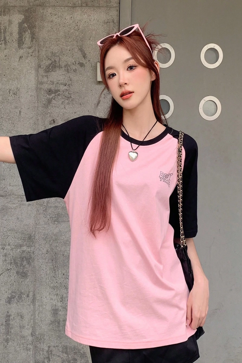 DAZY Kontrast Mektup Baskılı Raglan Kısa Kollu Tişört