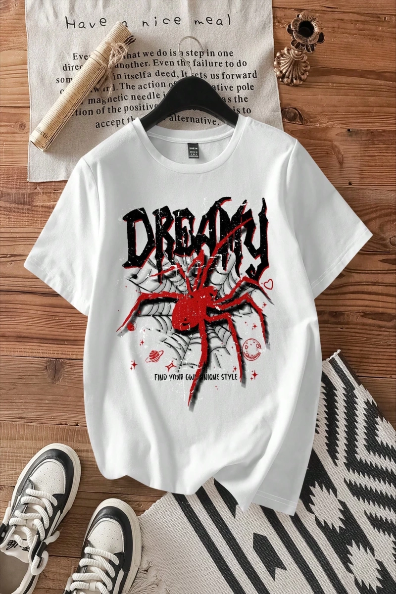 DAZY Slogan Grafik Düşük Omuz Tişört