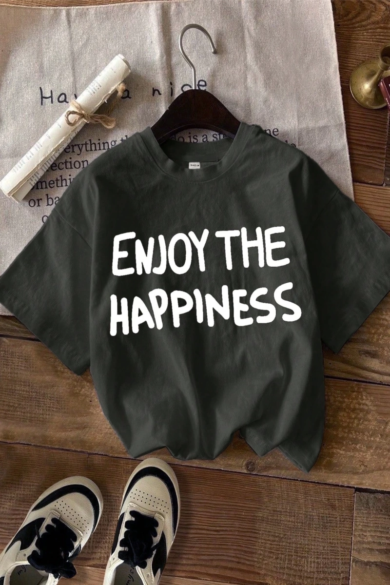 DAZY Slogan Grafik Düşük Omuz Tişört