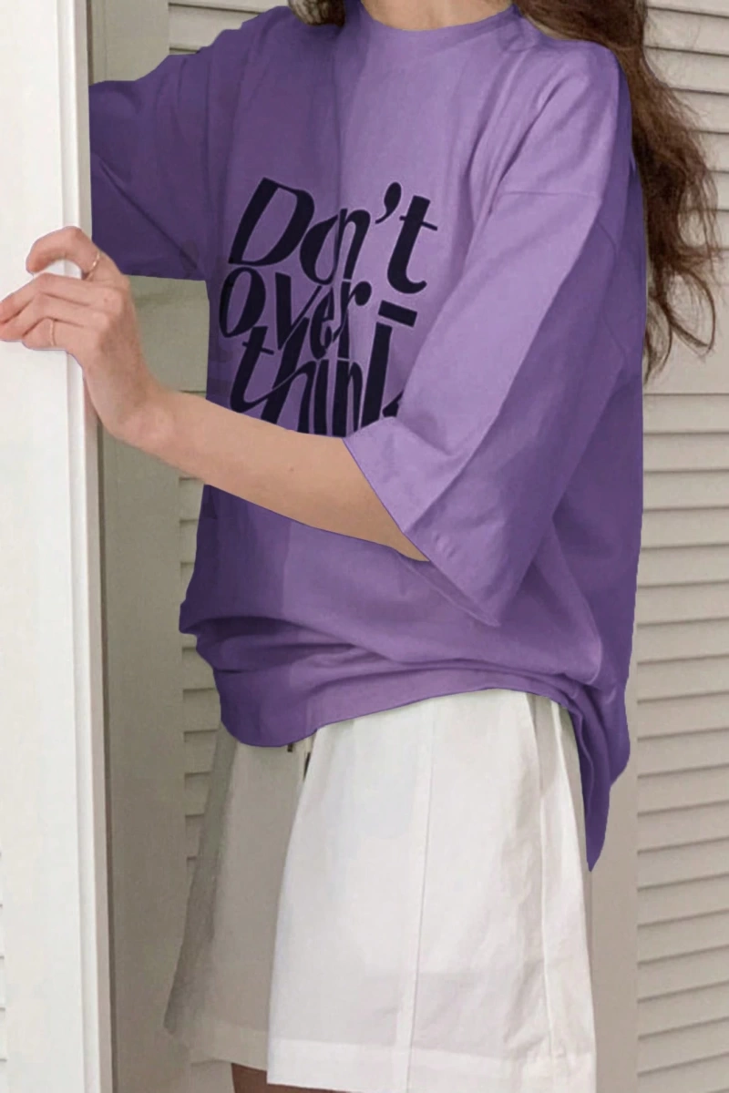 DAZY Slogan Grafik Düşük Omuz Tişört