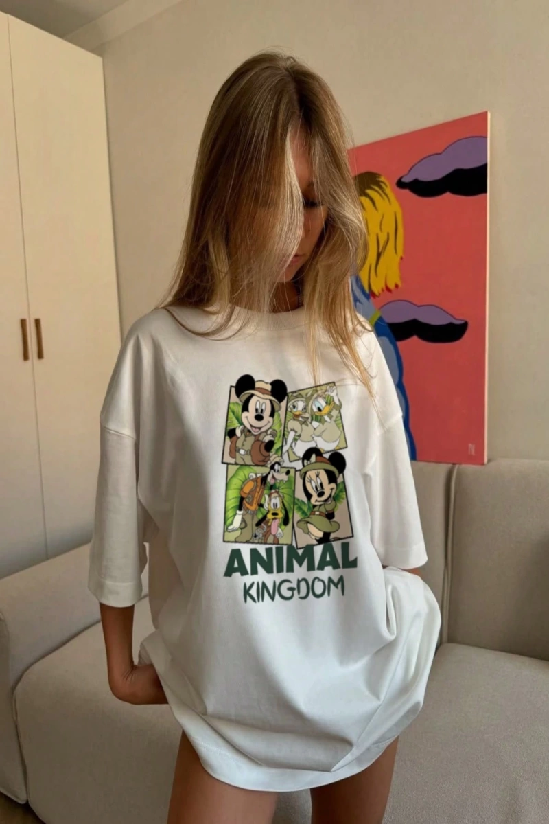 DAZY TOM AND JERRY X DAZY Bol Kesim Karikatür Baskılı Yuvarlak Yaka Kısa Kollu Kadın Tişörtü